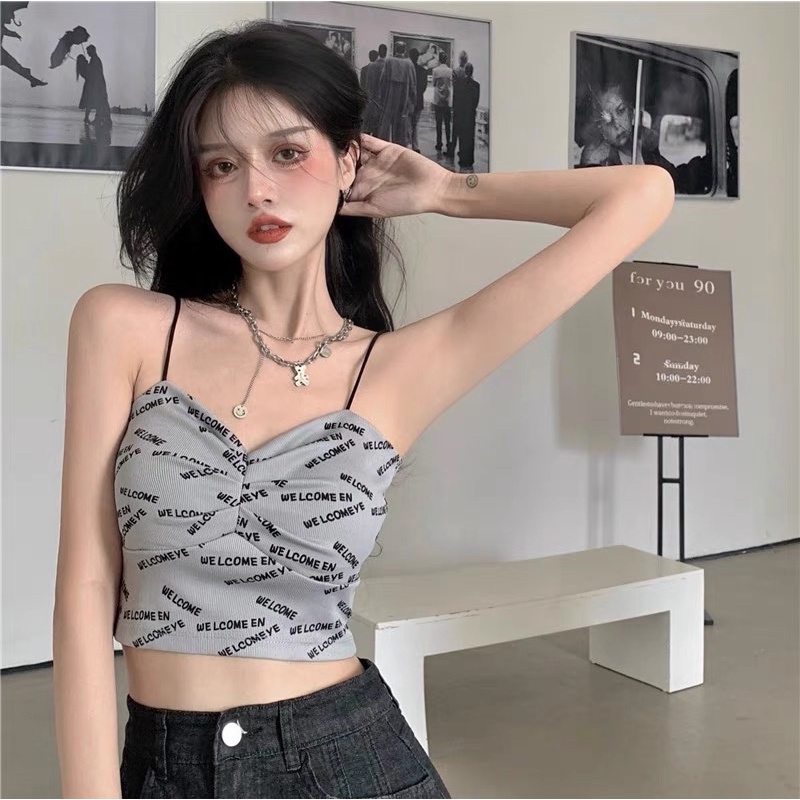 Áo hai dây mảnh bra thun lạnh nhún ngực hàng Quảng Châu