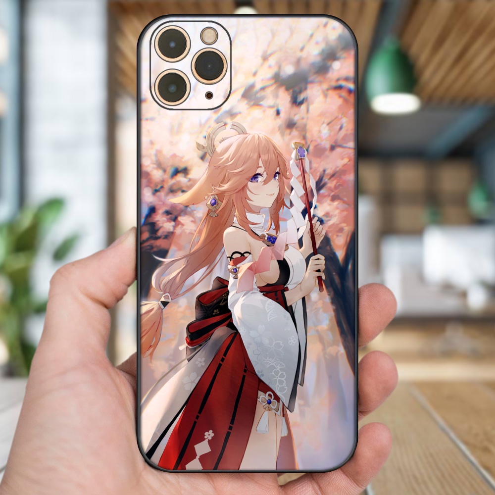 Ốp lưng iPhone 11 Pro Max dẻo đen cạnh vuông in hình Yae Miko Genshin Impact