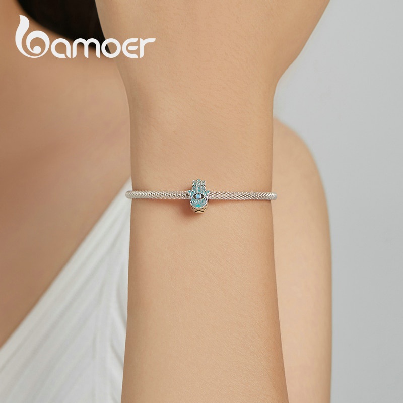 Hạt charm Bamoer BSC509 bằng bạc 925 đính đá opal trang trí đồ trang sức thời trang cho nữ DIY