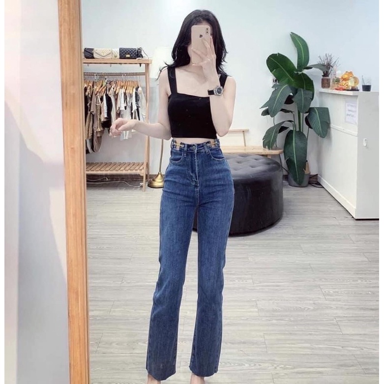 Quần jeans suông giãn pha xích oze