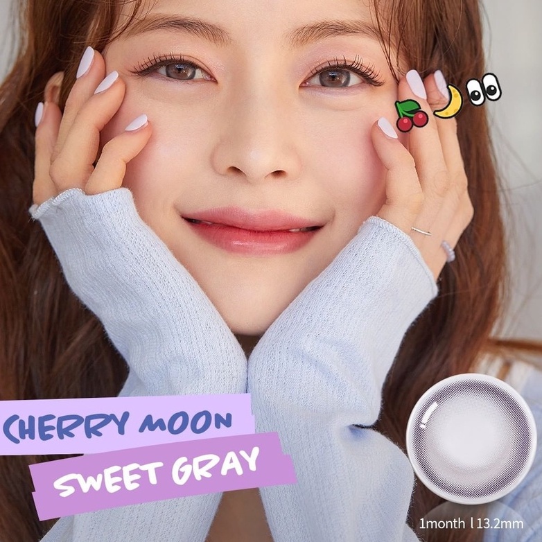 Lens 1 Tháng CHERRY MOON GRAY màu xám họa tiết mặt trăng OLENS KOREA Ẩm Cao Phù Hợp Mắt Nhạy Cảm Và Các Mẫu Trả ORDER