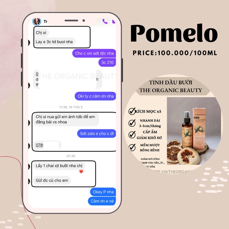 TINH DẦU BƯỞI ORGANIC SIZE 50ML SIÊU KÍCH MỌC TÓC