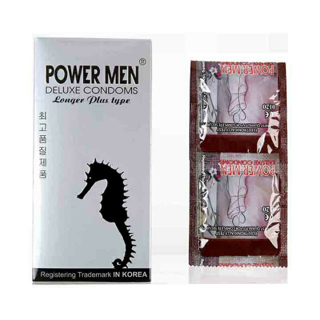 Bao cao su POWER MEN LONGER PLUS gân gai tăng khoái cảm kéo dài thời gian có 9% Benzocain hạn chế xuất tinh sớm 12 bao