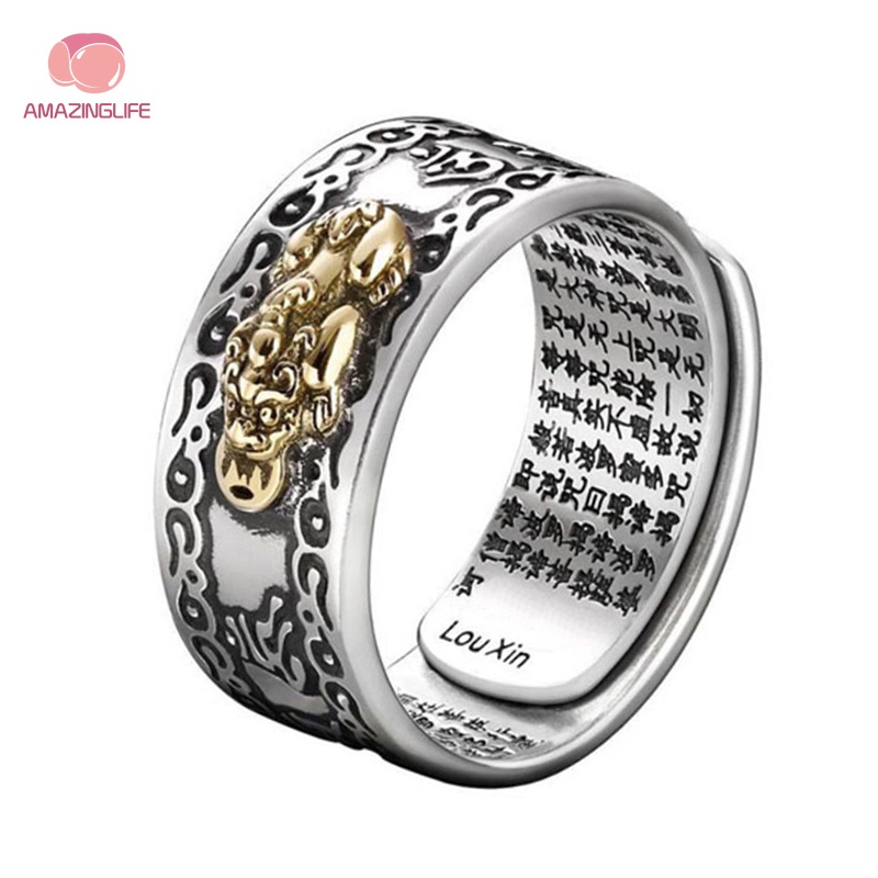 Nhẫn Hở Kim Loại Khắc Hình Pixiu Phong Cách Trung Hoa Cổ Điển Cho Nam