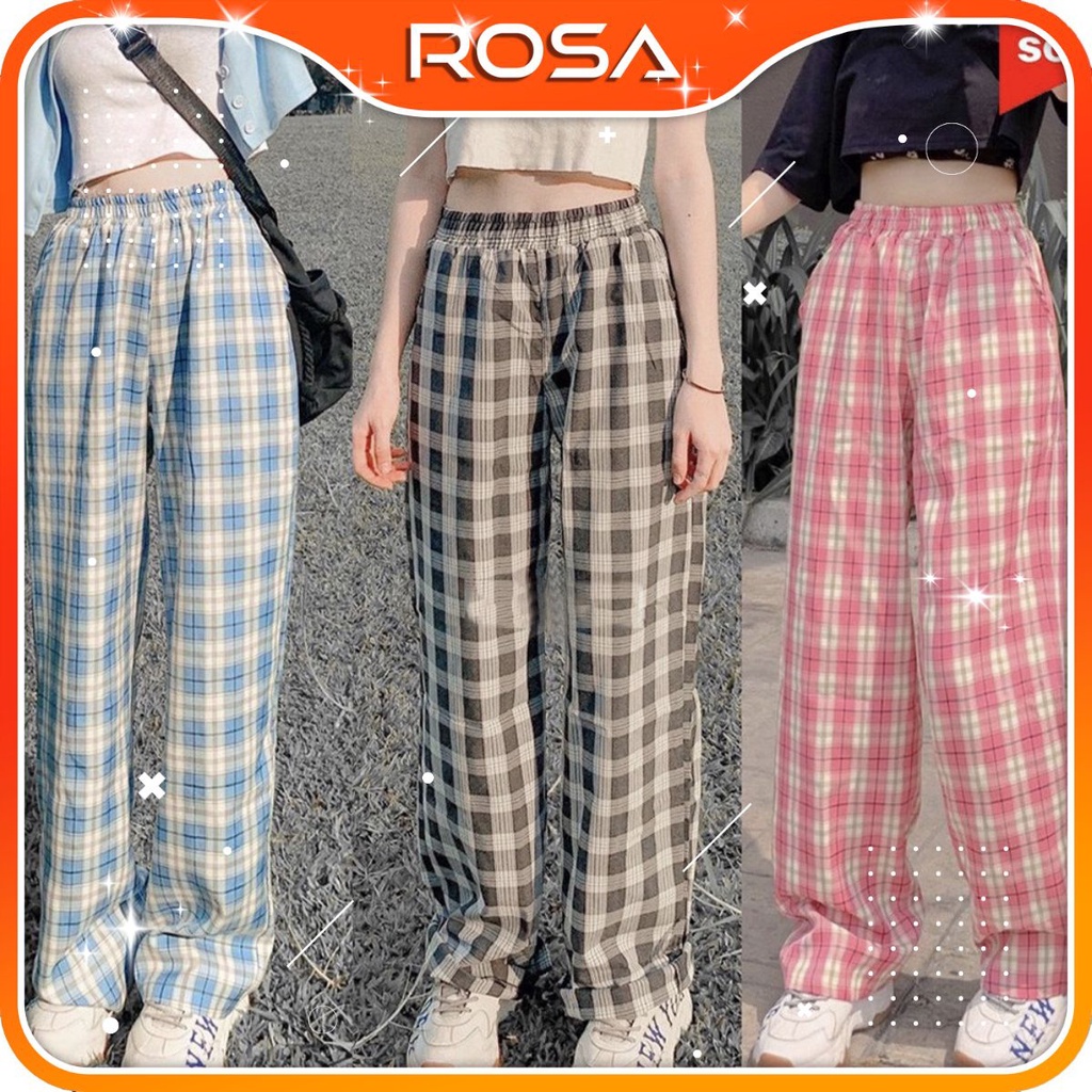 Quần Ống Rộng Caro/ Ống Suông Khóa Kéo Loại Dài 100cm Rosa