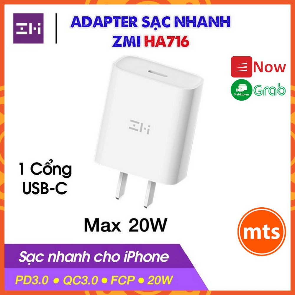 Củ sạc nhanh ZMI HA716 PD 20W Cổng USB-C, Có MFi, Hỗ trợ iPhone 12 / 11 / SE / 8 / 8P, iPad - Minh Tín Shop