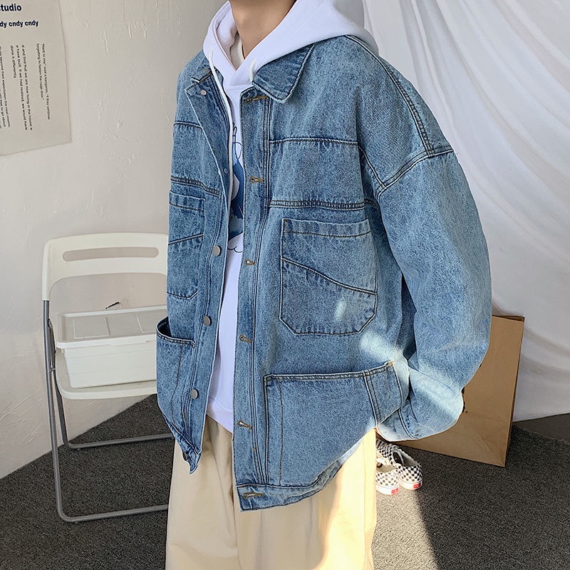 Áo Khoác Denim Dáng Rộng Thời Trang Hàn Quốc Cá Tính Dành Cho Nam