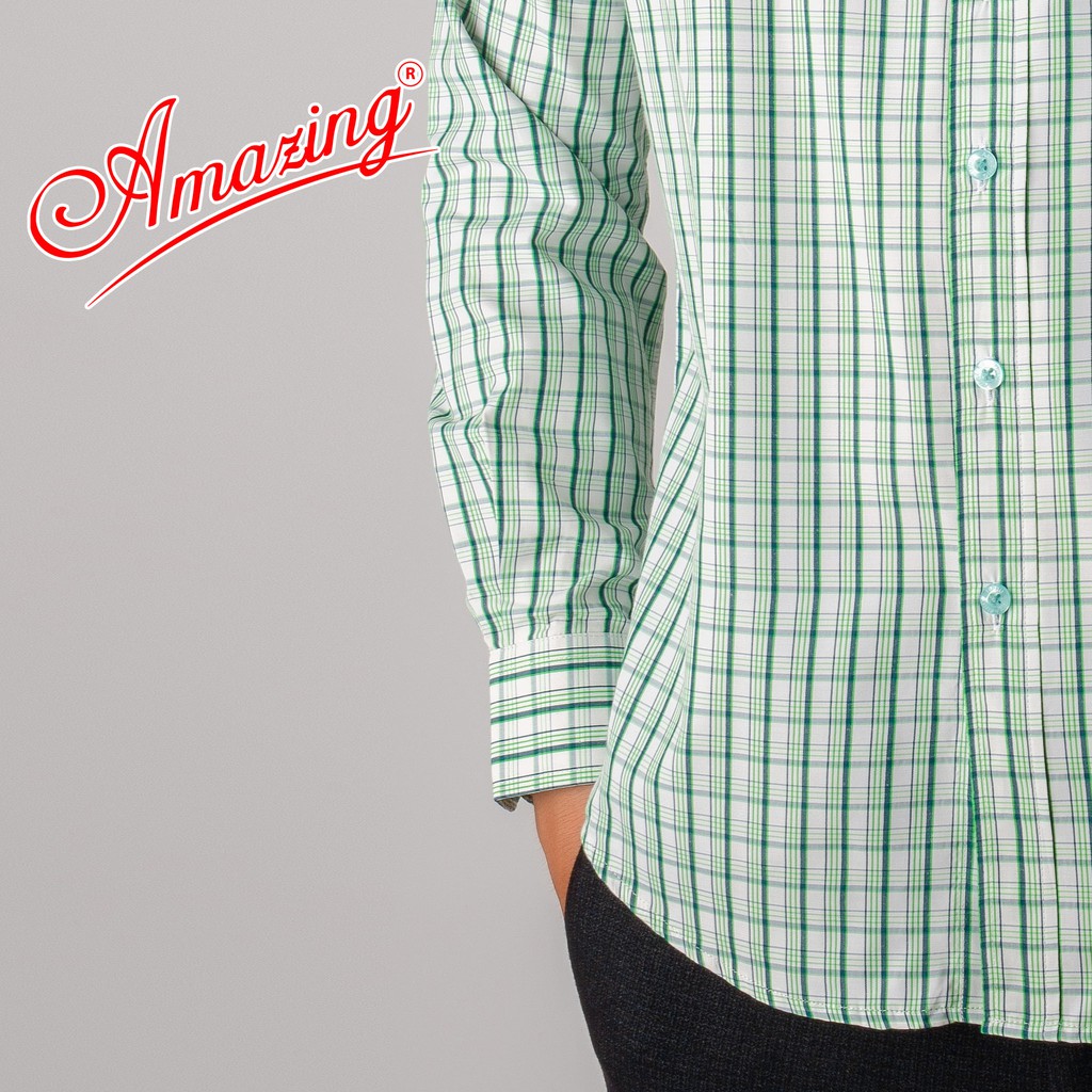 Áo sơ mi sọc tay dài Amazing, kẻ caro thanh lịch, form regular, vạt bầu, chất liệu nhập khẩu từ India | BigBuy360 - bigbuy360.vn