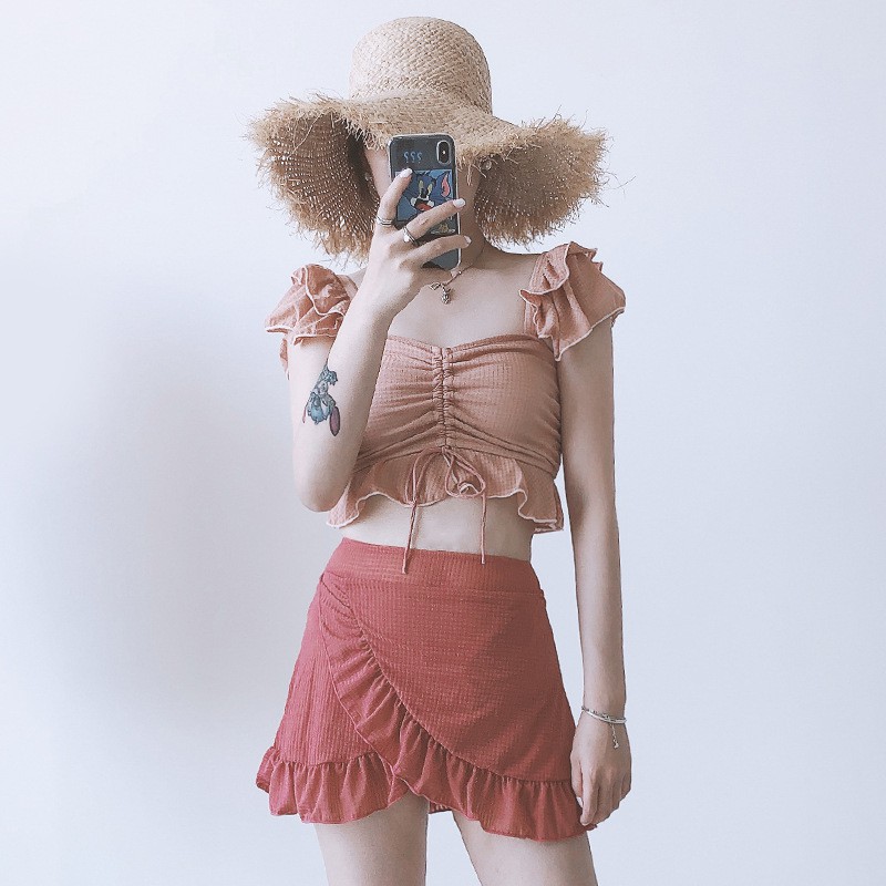(Hàng nhập) Bikini Dạng Váy Thời Trang Style Hàn quốc #8250-Đỏ Cam