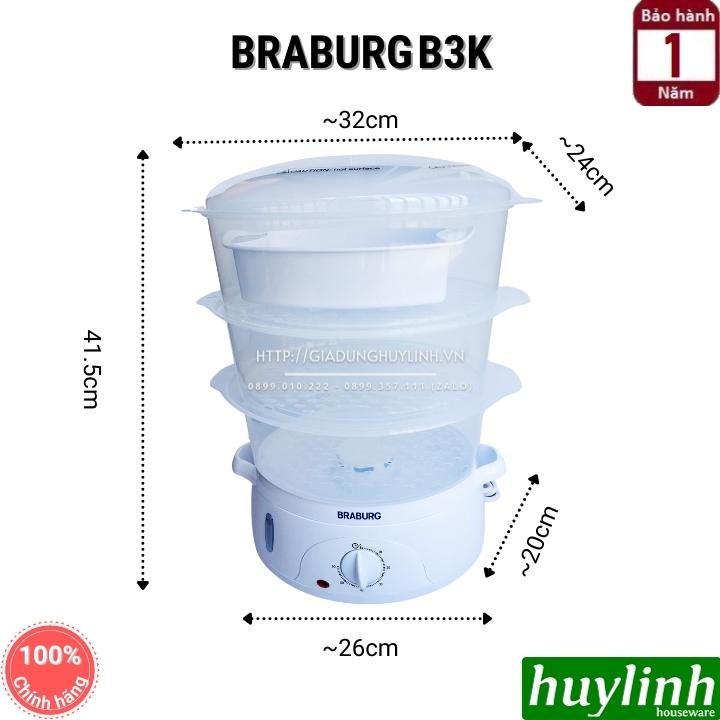 [Mã 254ELSALE giảm 7% đơn 300K] Nồi hấp 3 tầng Braburg B3L - 8.5 lít