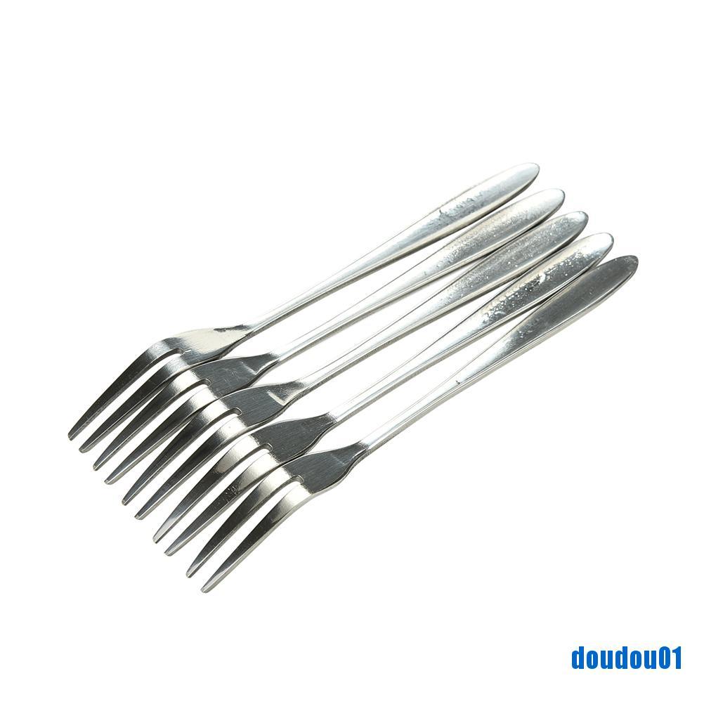 [dou] 5/10 Pcs Stainless Steel Fruit Fork Two Tooth Dessert Fork Home Kitchen Supplies [vn]