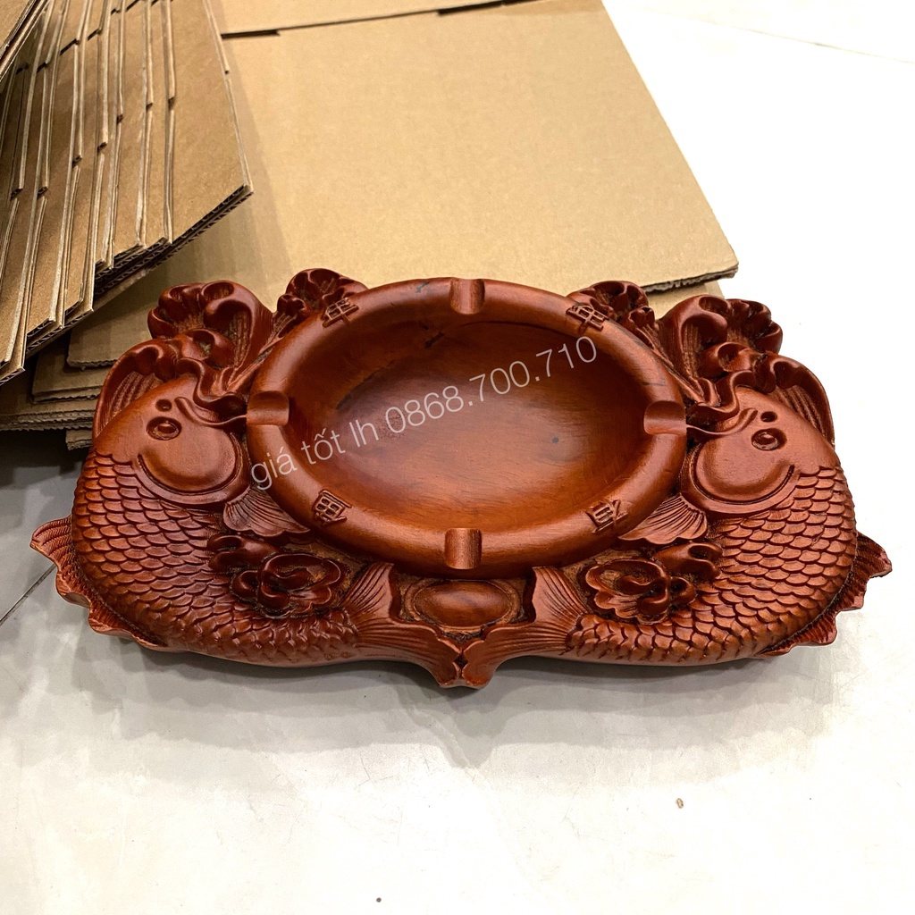 Gạt tàn thuốc chạm song ngư gỗ hương nguyên khối
