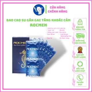 Bao Cao Su Gân Gai Tăng Khoái Cảm ROCMEN Hộp 10 cái Cá ngựa xanh Bzaril