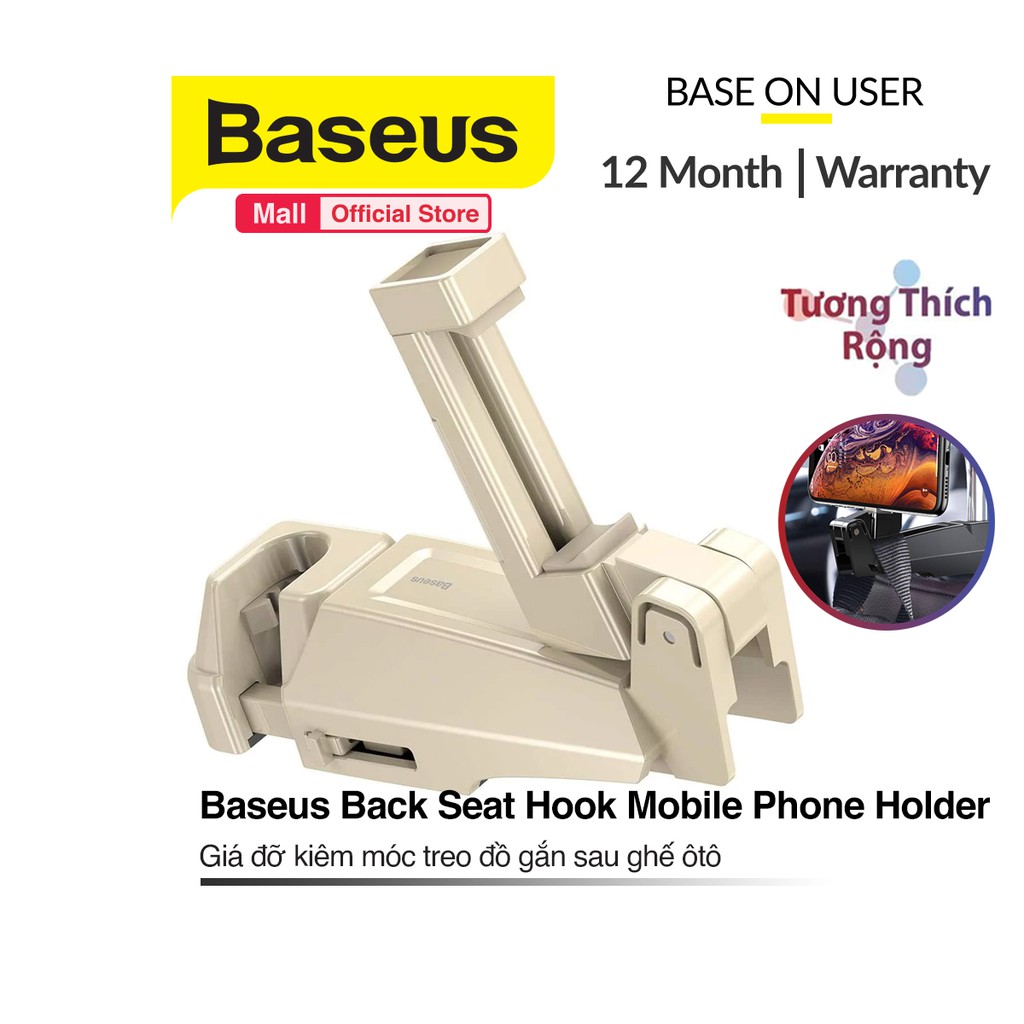 Giá đỡ điện thoại Baseus Back Seat Hook Mobile Phone Holder gắn sau ghế xe ôtô kiêm móc treo đồ đa năng chịu lực