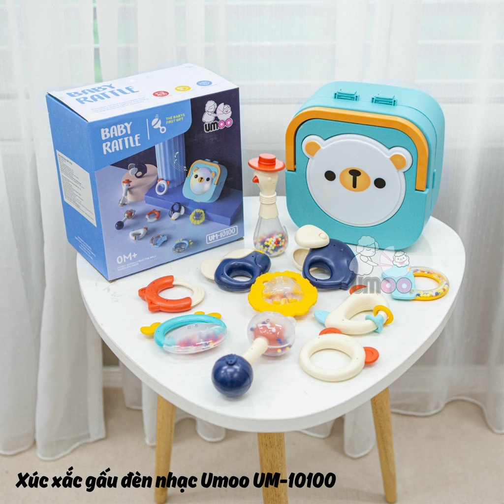 Đồ chơi gặm nướu an toàn hãng Umoo 10 món- hộp đựng có nhạc vui nhộn, xinh xắn