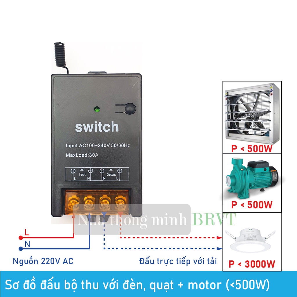 Công tắc điều khiển từ xa 500-1000m công suất 30A/3000W/220V–Bộ công tắc điều khiển từ xa