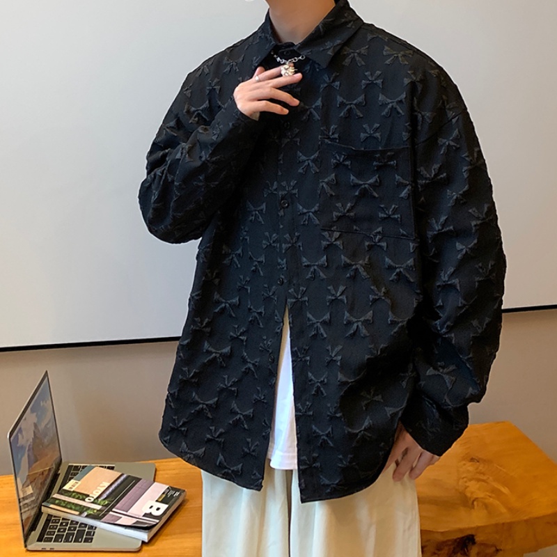 Áo Sơ Mi Tay Dài Dáng Rộng Màu Trơn In Họa Tiết Thời Trang Hàn Quốc Trẻ Trung Cho Nam