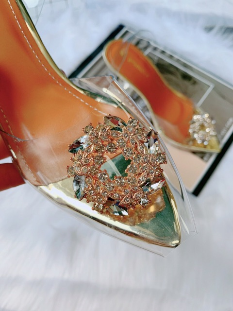 Giày sandal cao gót trong hoa lúa đá gót ly 8p siêu chảnh