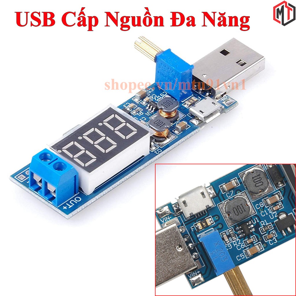 Mạch Tăng Giảm Áp DC 3.5-12V ra 1.2-24V hỗ trợ USB và Micro USB 3W có Hiển Thị Led