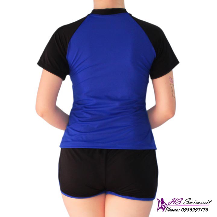 Đồ bơi nữ kín đáo hai mảnh quần tay ngắn xanh lam 055 | BigBuy360 - bigbuy360.vn