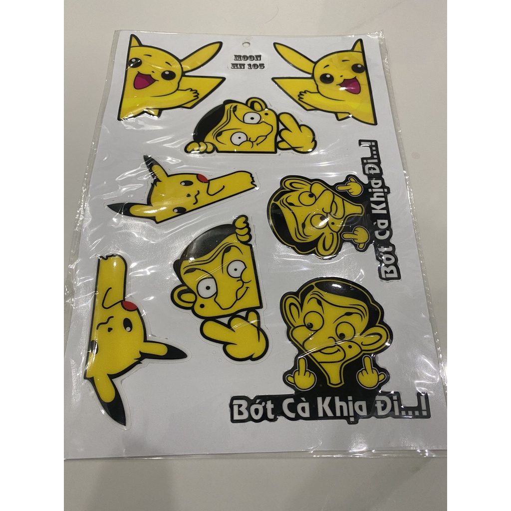 Nguyên tấm tem nổi nhiều logo Mr bean và Pikachu hài hước ... sắc nét