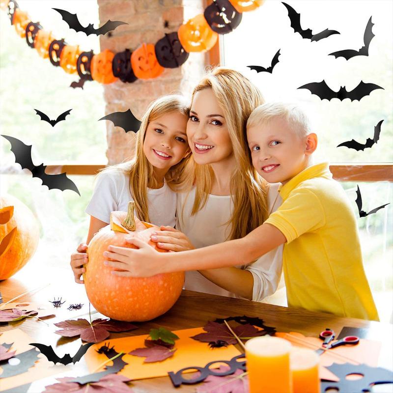 Bộ 12 miếng dán tường trang trí hình dơi đen 3D bằng PVC DIY