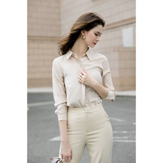 Áo Sơ Mi Lụa Sọc Nude