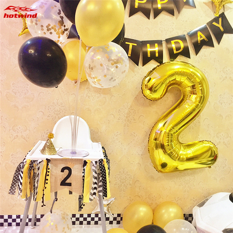 HW 32 Inch Foil Birthday Balloons Air Helium Number Balloon Happy Birthday Party Decoration Gold Silvery Figure Balloon