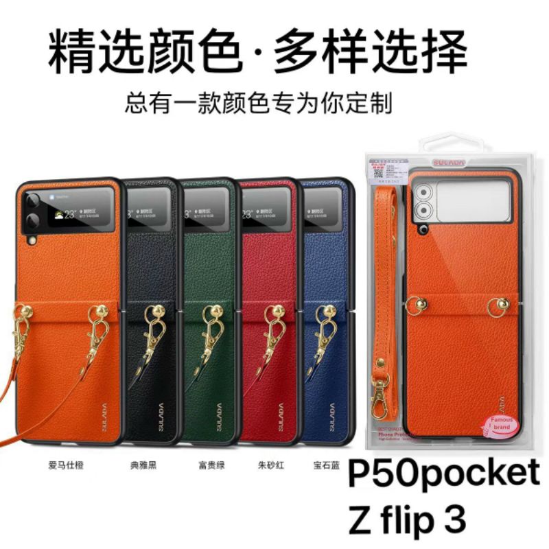 Samsung galaxy Z FLIP 4 / Z FLIP 3 5G _ ốp lưng da sần kèm dây đeo hiệu SULADA sang xịn