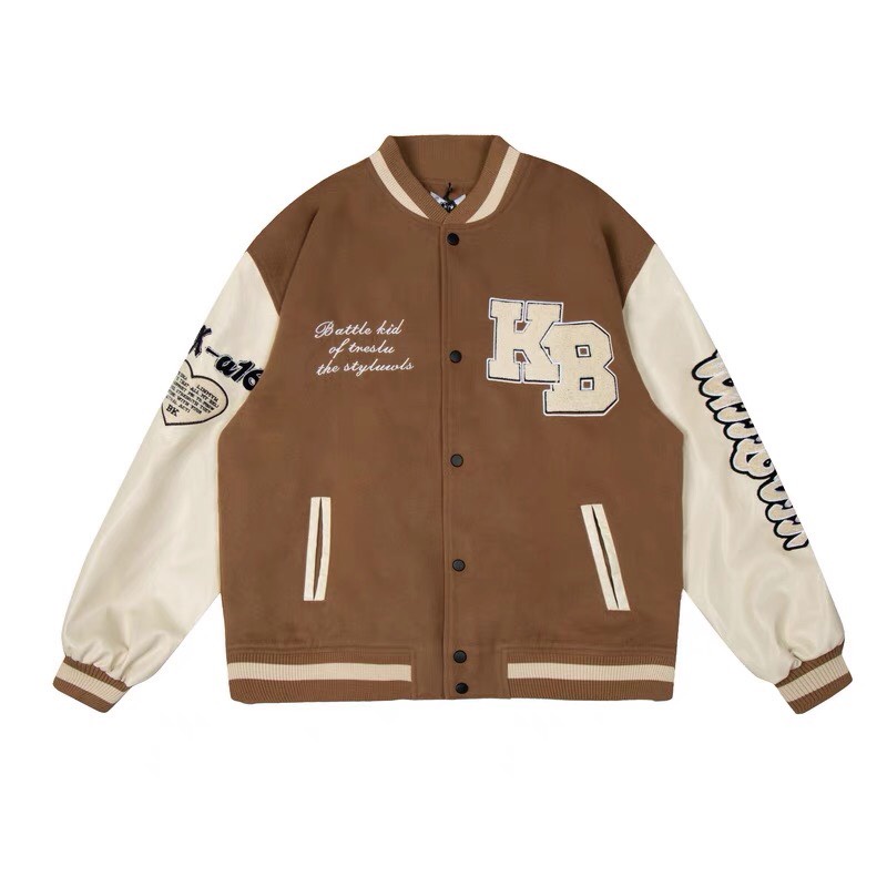 Áo varcity BK nam nữ vải dạ tay da 3 màu,Áo bomber Miuzi DT144