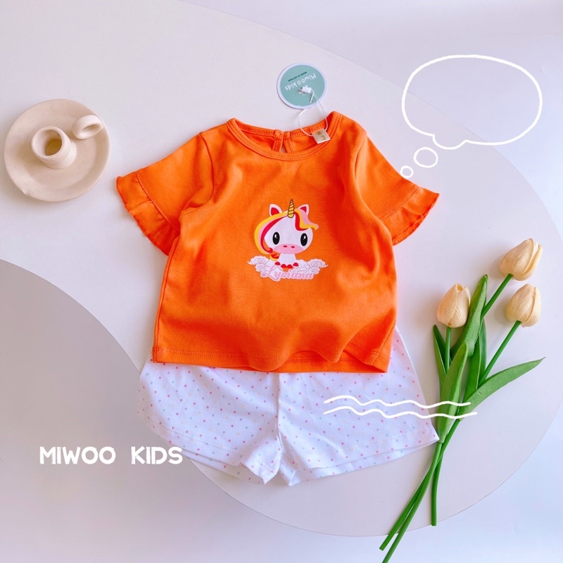 Đồ bộ bé gái, bộ cộc tay trẻ em chất vải mềm mát phối màu họa tiết đáng yêu Xu Xu Kids size từ 8 đến 20kg