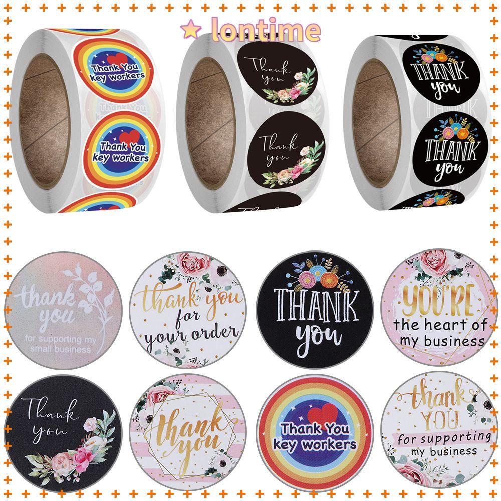 LONTIME /500pcs DIY Thank You Stickers Wedding Decor Gift Paper Sticker Flower labels Gift Packaging Sticker roll Package Label Round label Thank You Sealing Craft Self Adhesive