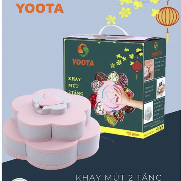 Khay Đựng Mứt Tết 2 Tầng 10 Cánh Hoa Xoay 360 Độ Cho Tết 2022, Khay Mứt YOOTA Cao Cấp