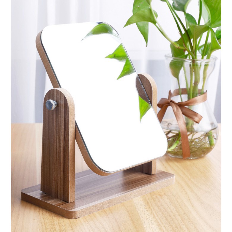 Gương để bàn trang điểm bằng gỗ cao cấp xoay 360 độ decor phòng, bàn làm việc