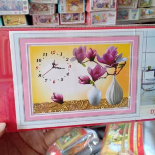 Tranh đồng hồ đính đá bình hoa lan tuyệt đẹp kt 68*50cm hình thật