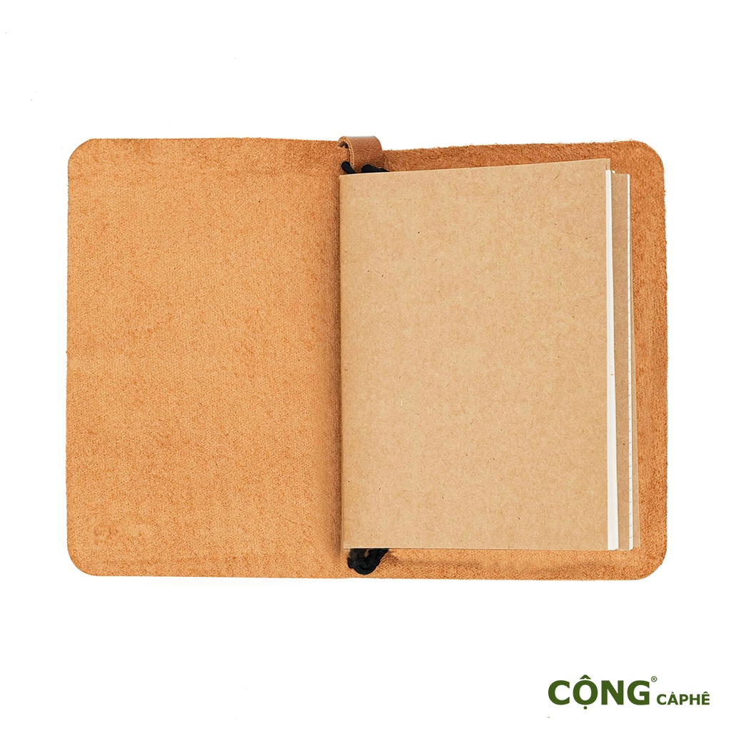 Sổ tay ghi chép bìa da thật sổ hành quân Cộng Cà Phê ba lõi khổ giấy 15,5x10cm A6
