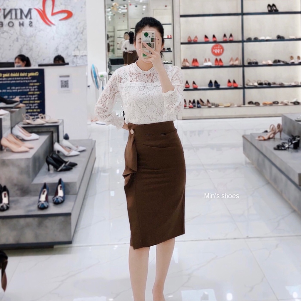 Min's Shoes - Chân Váy Thiết Kế Dây Bèo 1 Cúc CV64