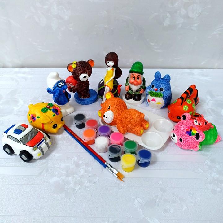 Bộ Tô Tượng Thạch Cao 10 Hình Tặng Kèm Khay Màu Và Bút Vẽ - Đồ chơi thông minh cho bé