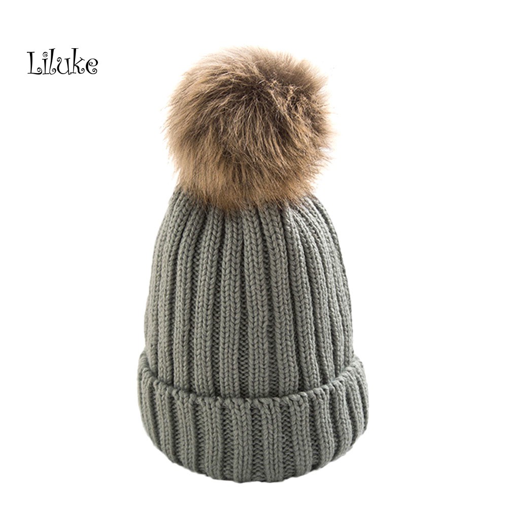 Mũ Len Beanie Dệt Kim Dày Dặn Màu Trơn Giữ Ấm Mùa Đông Cho Nữ