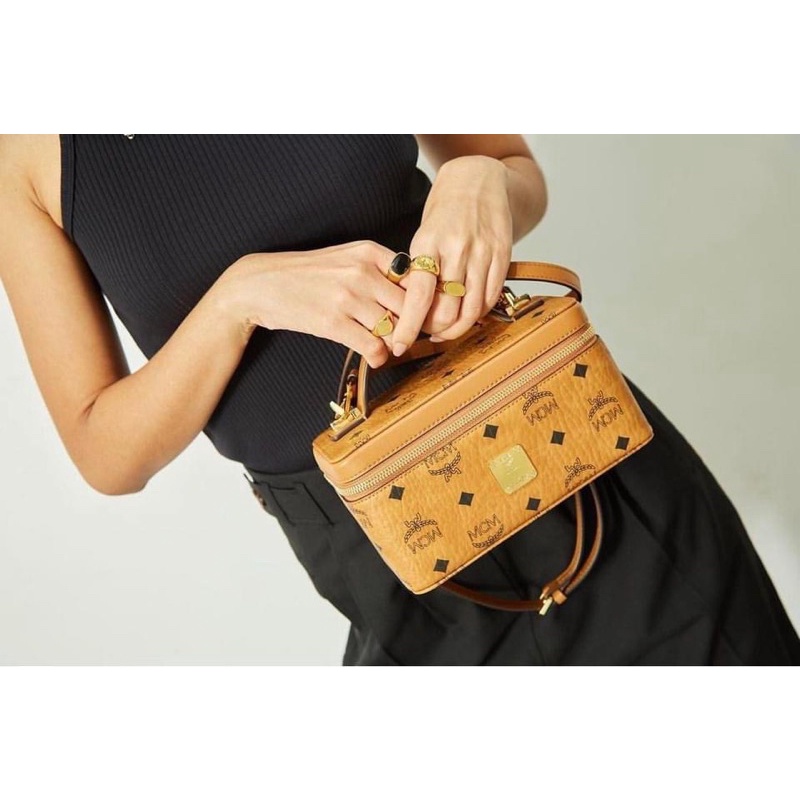 TNS-Túi xách dáng cốp hộp hottrend M•see•M lunchbox bag-chất da cao cấp siêu bền màu nâu chữ đặc trưng