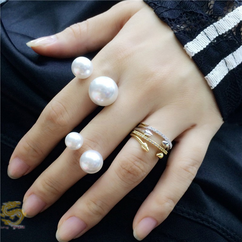 Nhẫn Nữ Hở 2 Đầu Đính Ngọc Trai Thời Trang