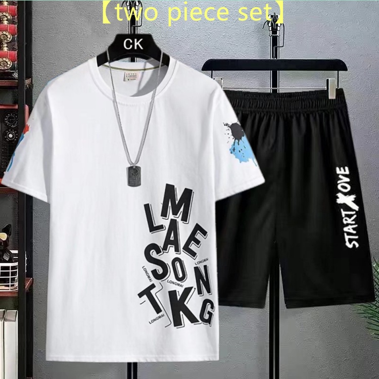 Bộ Áo Thun + Quần Thể Thao Mùa Hè In Họa Tiết Phong Cách Hip Hop Đường Phố Cho Nam Cỡ Lớn M-5XL