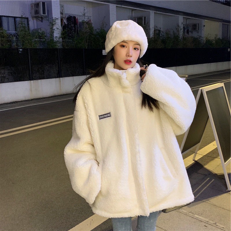 Áo khoác hoodie trắng lông cừu cực xinh Hàn Quốc