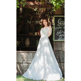 Váy cưới cô dâu ,váy maxi trắng bẹt vai kèm ảnh thật