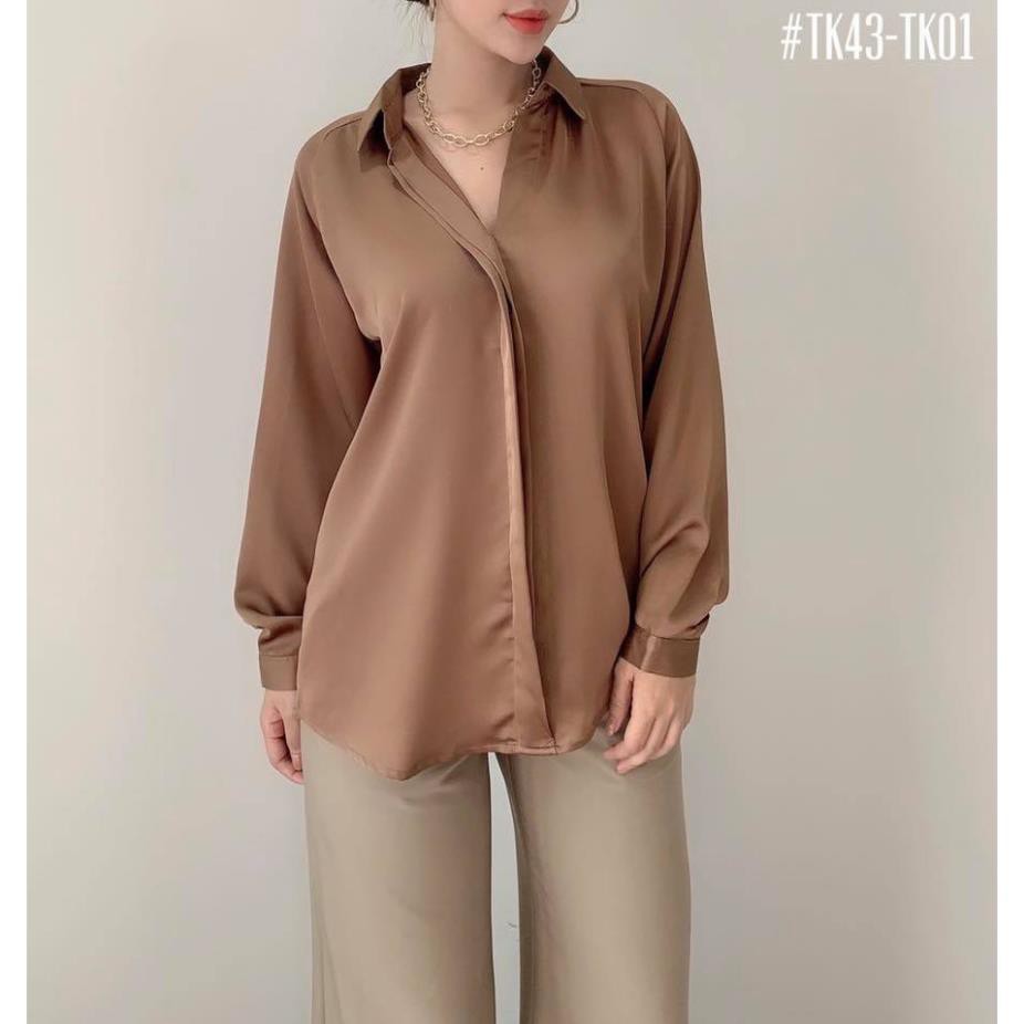 Áo Sơ Mi Công Sở Nẹp Khuy Giấu Nút Liền Lụa Satin Thanh Lịch Nhiều Màu | BigBuy360 - bigbuy360.vn