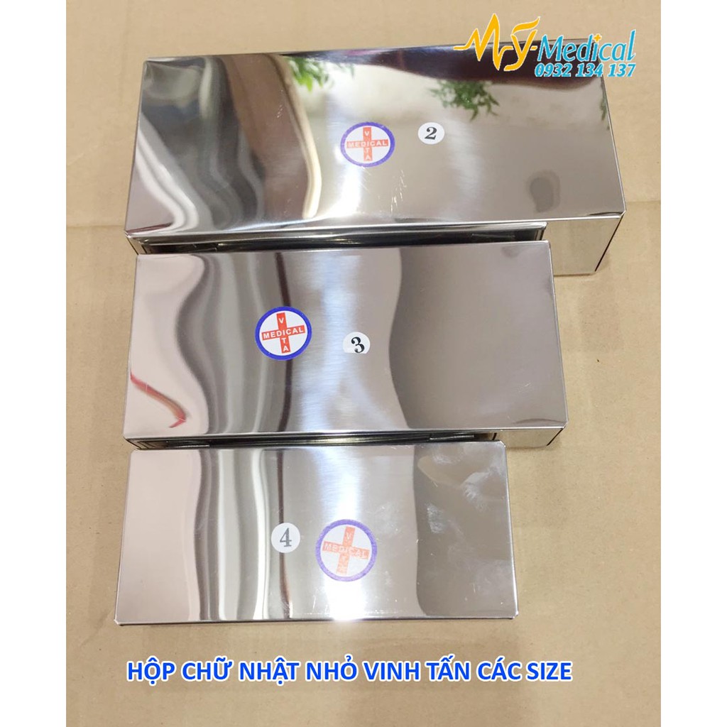 Hộp inox chữ nhật Vinh Tấn dùng trong y tế (đủ size)