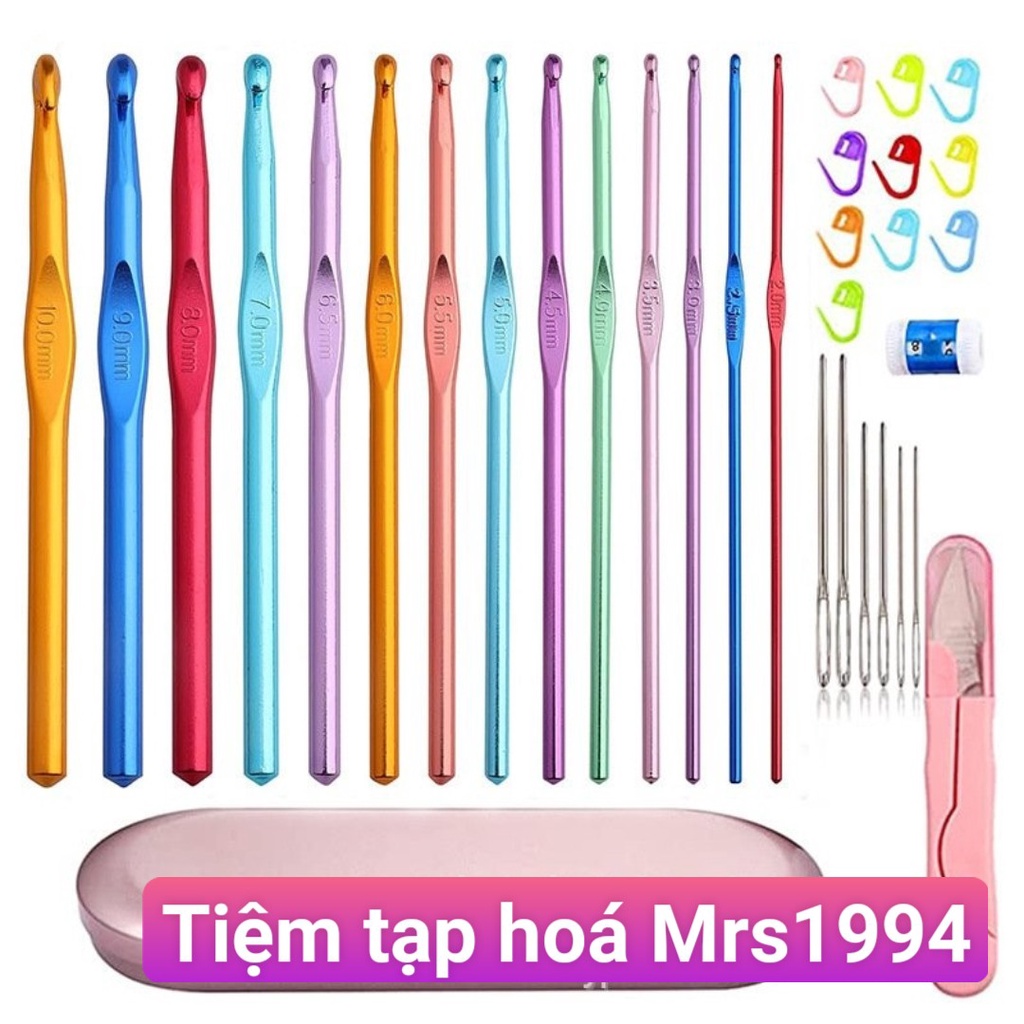 HỘP THIẾC 14 KIM MÓC ĐẦY ĐỦ DỤNG CỤ NHƯ HÌNH CHO NGƯỜI MỚI BẮT ĐẦU LÀM QUEN LEN SỢI
