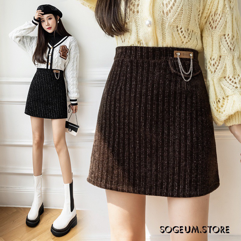 Chân váy nhung lưng cao dáng chữ A màu đen nâu size SML - Sogeum.store | BigBuy360 - bigbuy360.vn