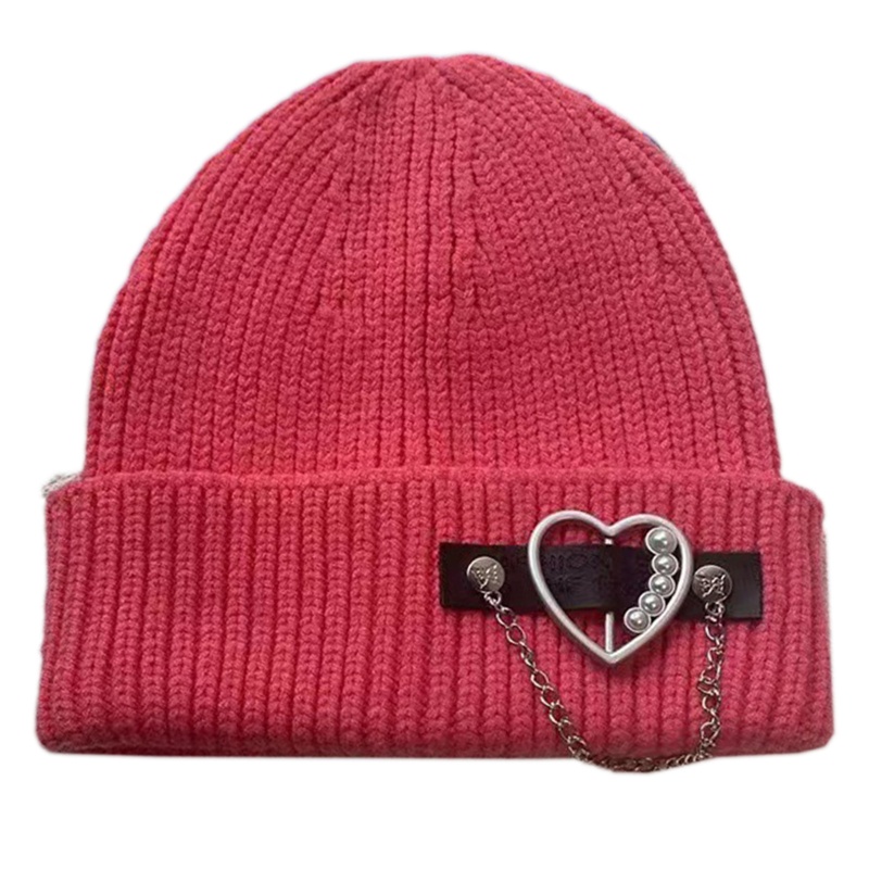 Mũ Len Beanie Phối Dây Xích Kim Loại Hình Trái Tim Thời Trang Cho Halloween / Giáng Sinh