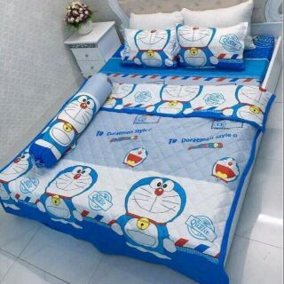 Combo 1.bộ trần bông hoa xanh + 1 chăn phao hoa cúc